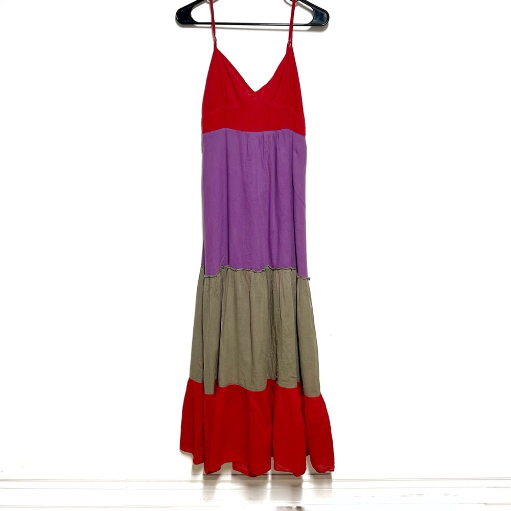 Anthropologie La Petite Francaise Paris Color Block Tiered Maxi Dress Sz S/M